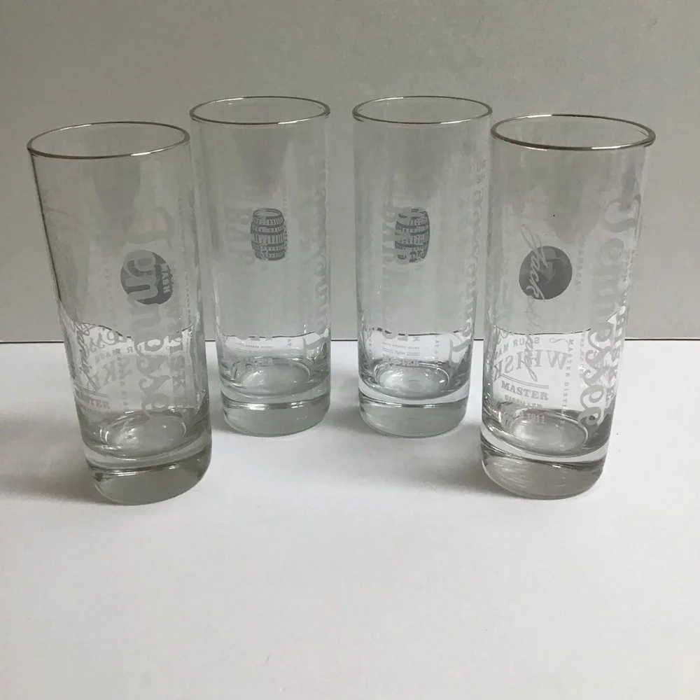 Jack Daniels Whiskey 4 Highball Tumbler Glasses Tall Boy 10 oz Old No. 7 Bar USA